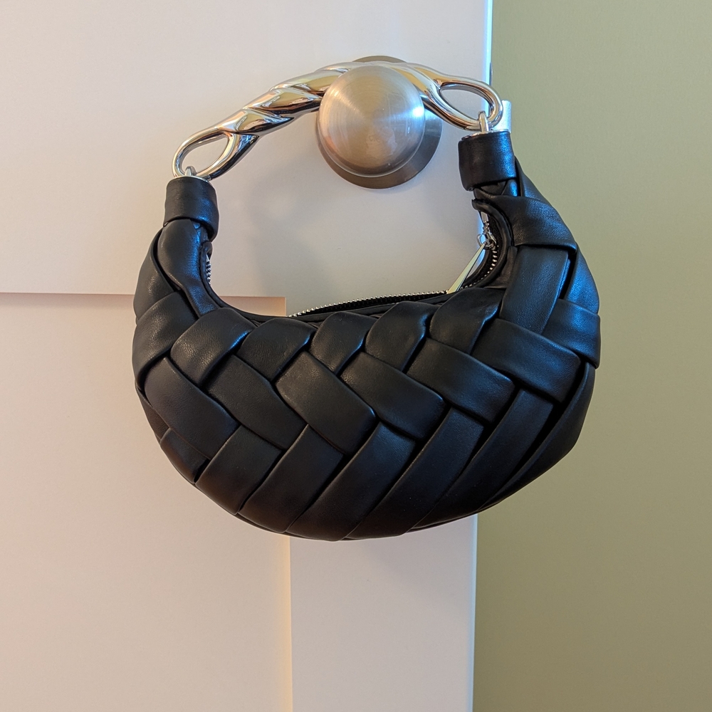 Black Woven Leather Bag